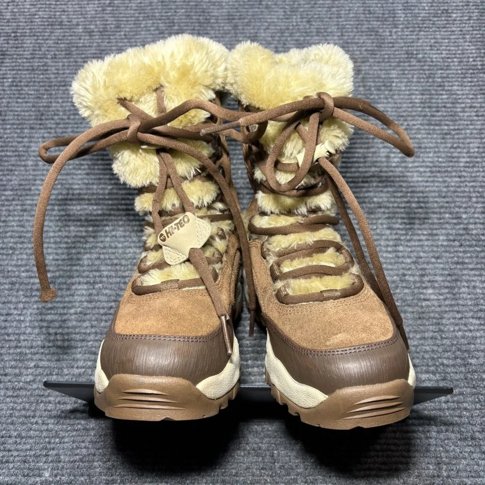 Hi-Tec Women Thermo-Dri Waterproof Insulated Winter Boots Brown Suede Faux Fur 6